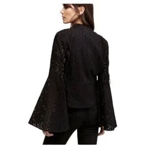 Free People Black‎ Eyelet Cotton Circle Bell Sleeve Jacket Big Sleeve Medium